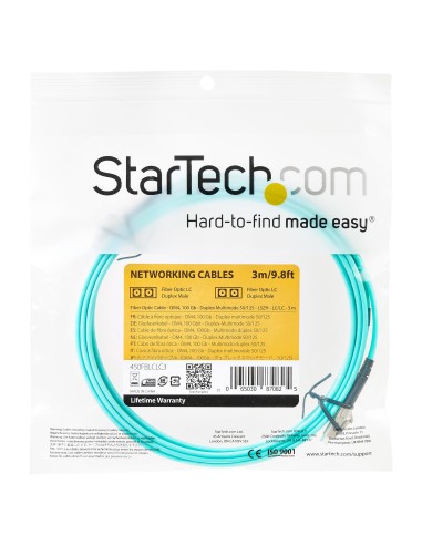 Cable de 3m de Fibra Óptica Multimodo LC/UPC a LC/UPC OM4 - 50/125µm - Fibra LOMMF/VCSEL - Redes de 100G - Cable LSZH - Baja Pé